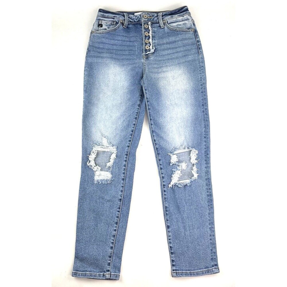 KanCan Estilo High Rise Distressed Tapered Jeans Sz 5/26 Style# KC8580M 26x27.5